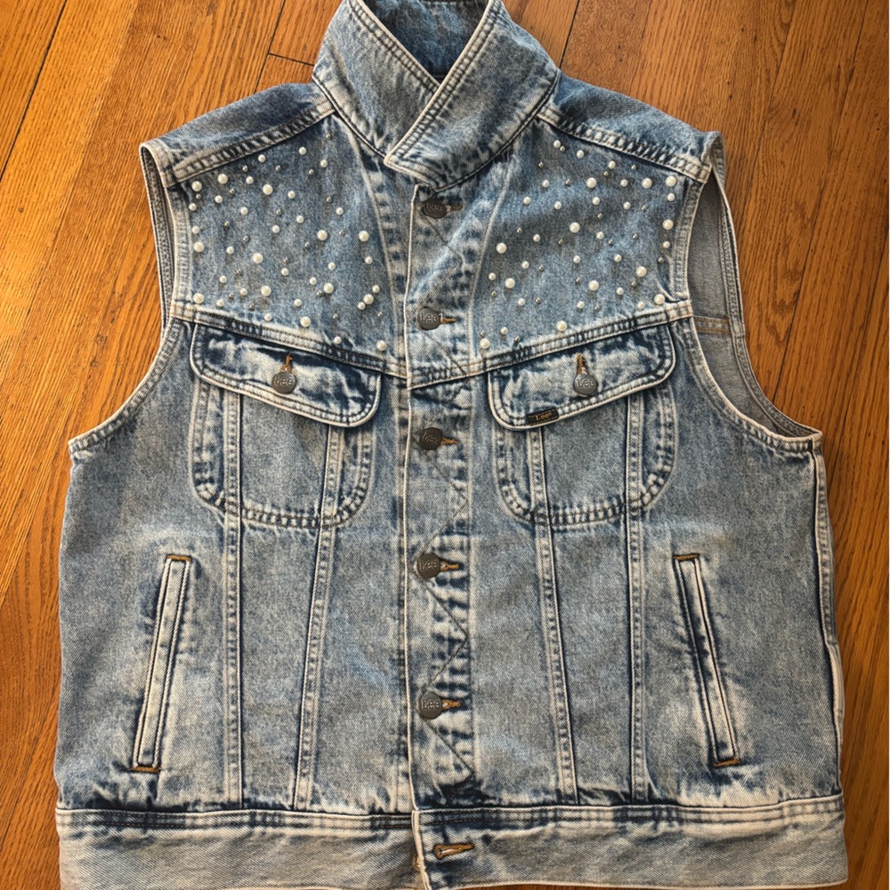 Lee Blue Denim Vest with Pearl Accents